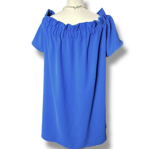 Pleione Womens Off the Shoulder Flutter Sleeve Mini Shift Dress Blue Large - Picture 3 of 10
